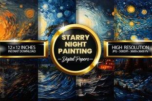 Starry Night Painting Digital Papers Graphic by Hurairagraphics ...