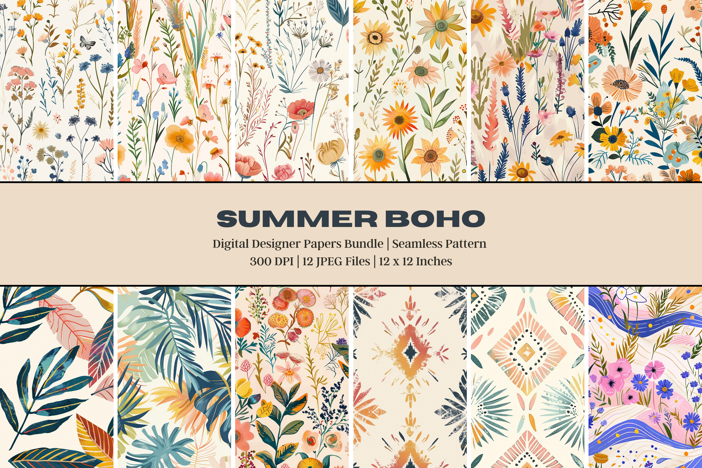 Summer Tropical Boho Digital Paper Graphic by Studio 2315 · Creative ...