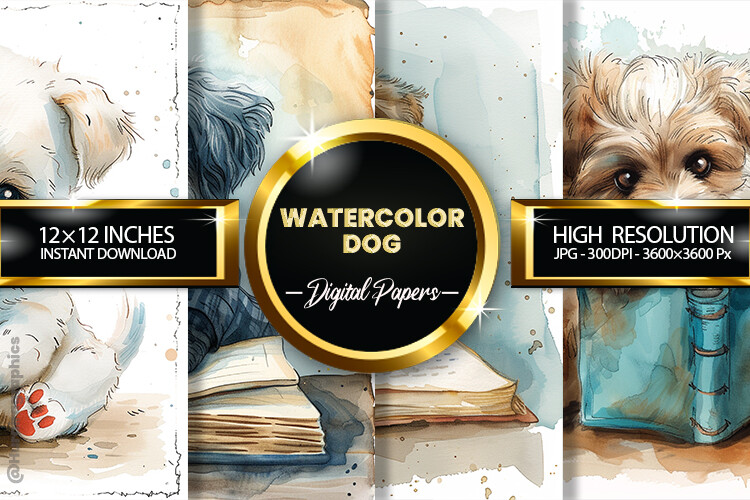 Watercolor Dog Digital Papers Graphic by Hurairagraphics · Creative Fabrica