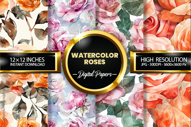 Watercolor Roses Digital Papers Graphic by Hurairagraphics · Creative ...