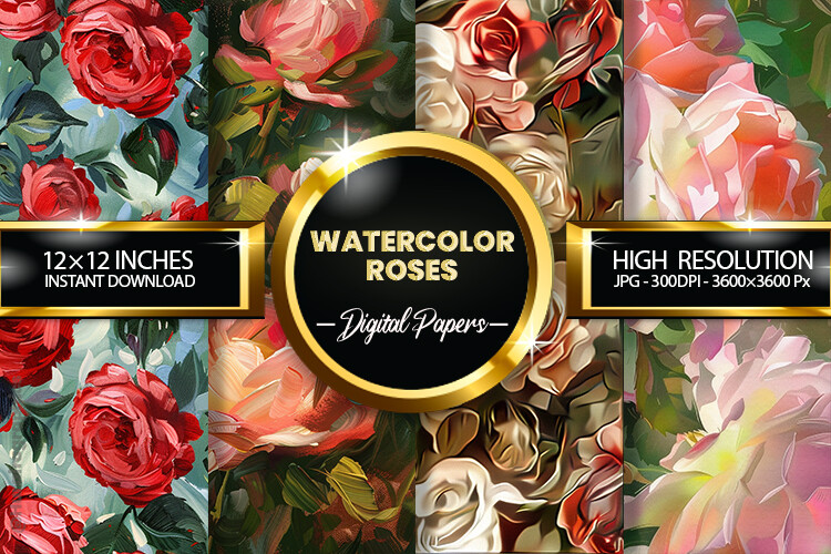Watercolor Roses Digital Papers Graphic by Hurairagraphics · Creative ...