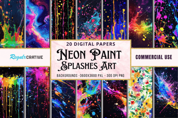 Colorful Neon Paint Splashes Art Papers
