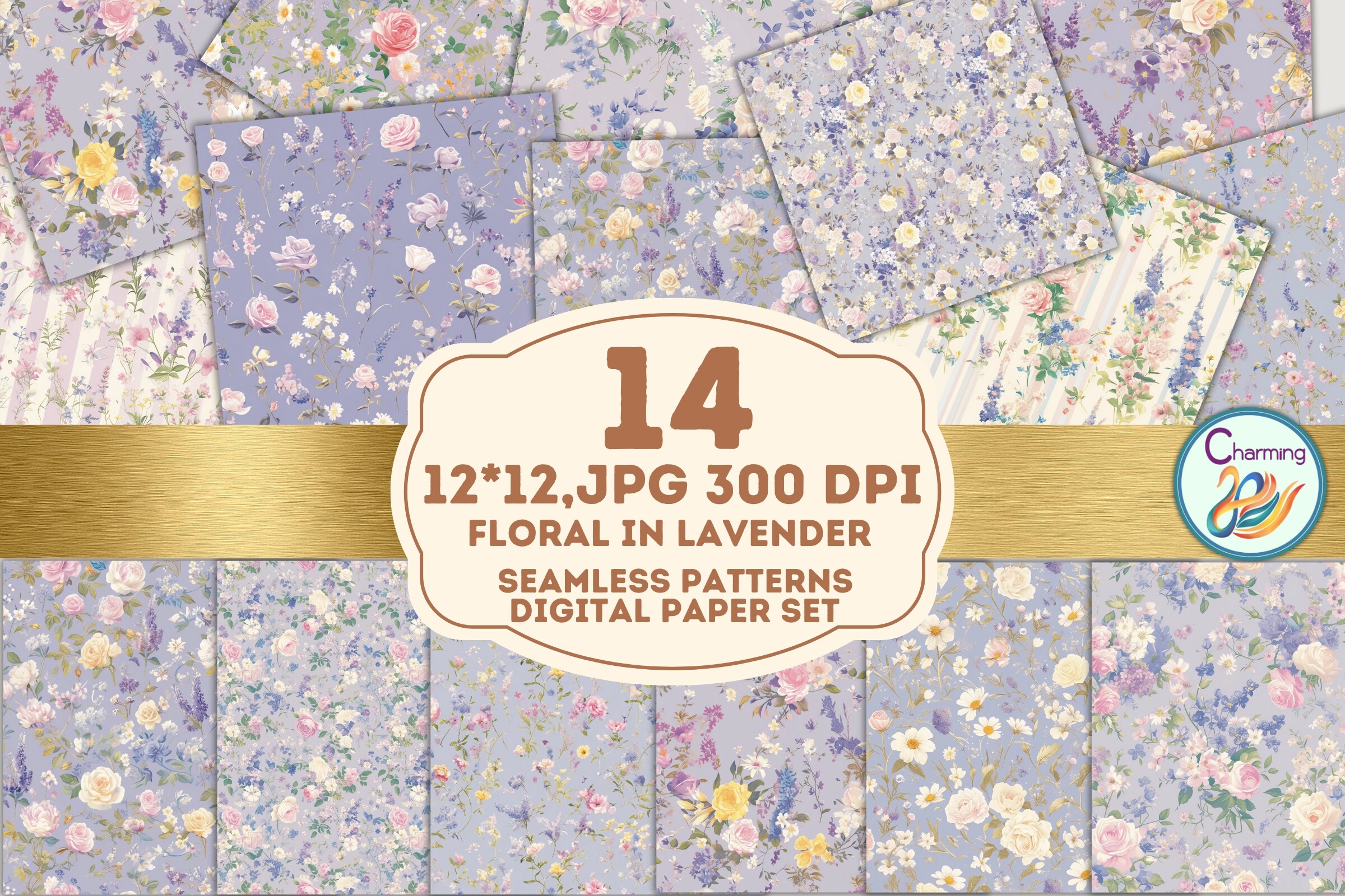 Digital Papers Set: Floral in Lavender Graphic by charming2493 ...