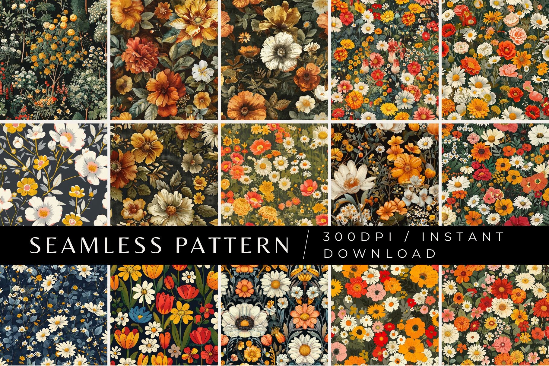 Flower Power Meadow Patterns Graphic by Inknfolly · Creative Fabrica