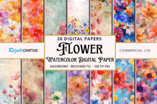 Flower Watercolor Digital Papers Bundle Graphic by Regulrcrative ...