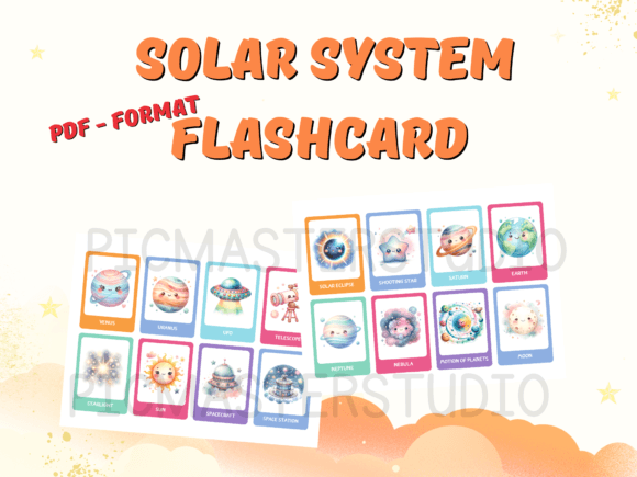 Solar System Watercolor Flashcards for Kids