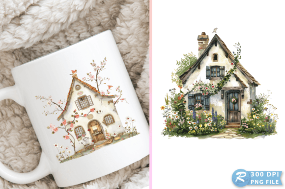 Springtime Cottage House Clipart Design