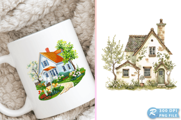Springtime Cottage House Clipart Design