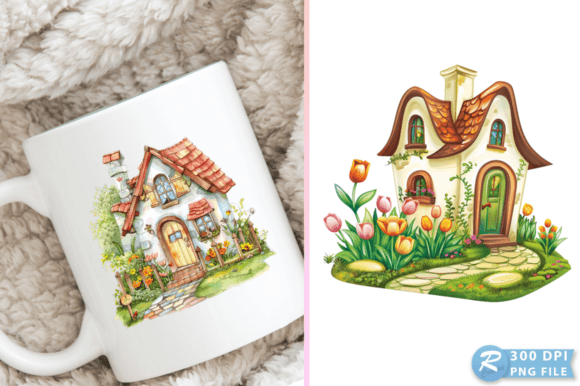 Springtime Cottage House Clipart Design