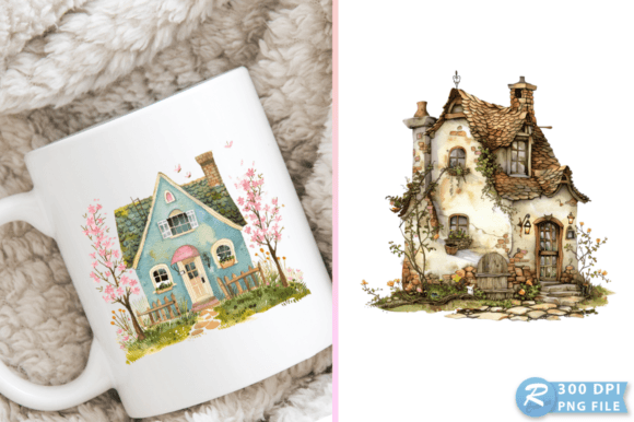 Springtime Cottage House Clipart Design