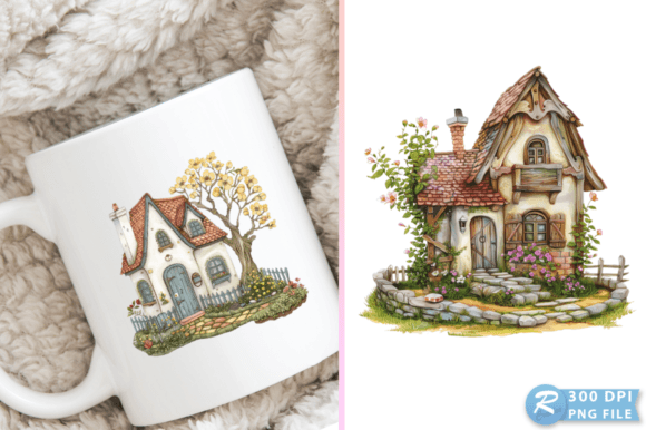 Springtime Cottage House Clipart Design