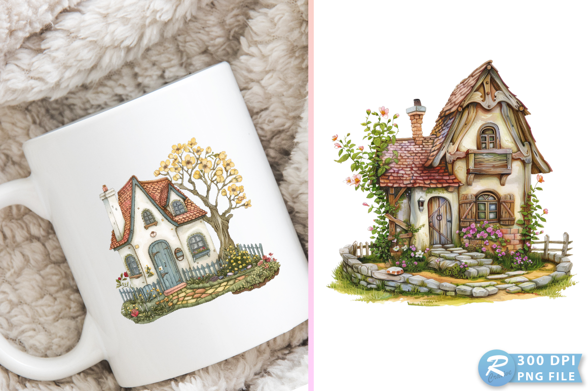 Springtime Cottage House Clipart Design