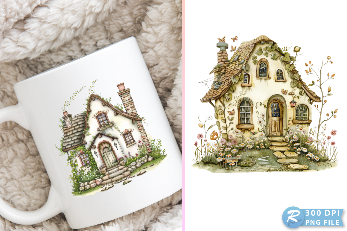 Springtime Cottage House Clipart Design