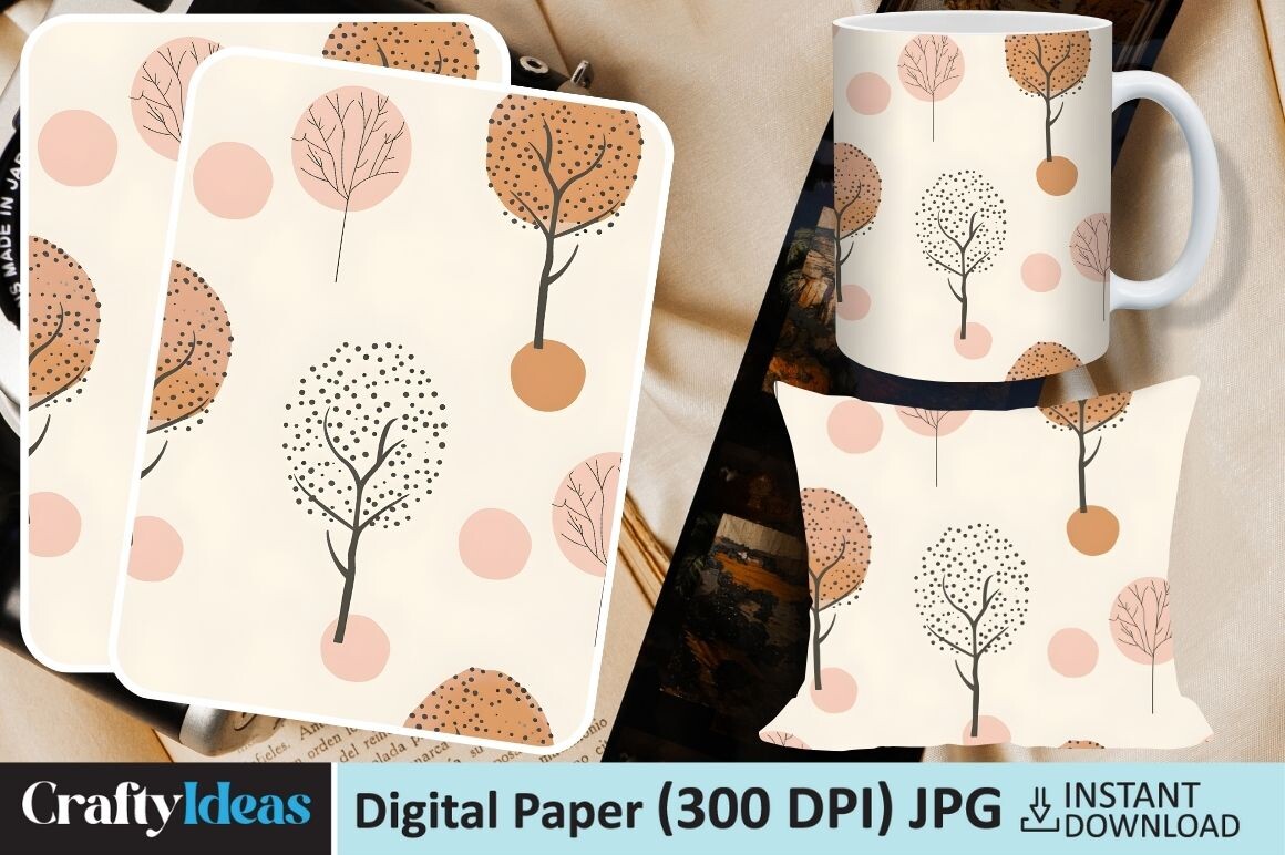 Trees and Leaves Digital Paper Graphic by CraftyIdeas · Creative Fabrica