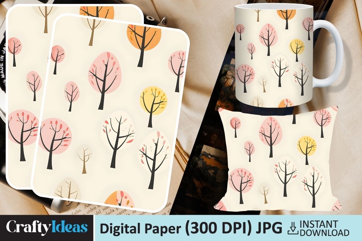 Trees and Leaves Digital Paper Graphic by CraftyIdeas · Creative Fabrica