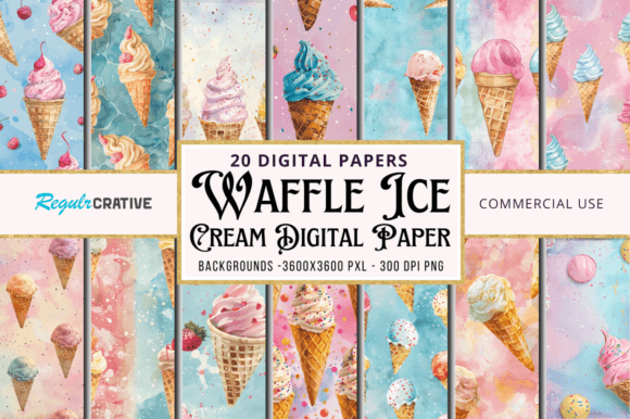 Waffle Ice Cream Digital Paper Pack