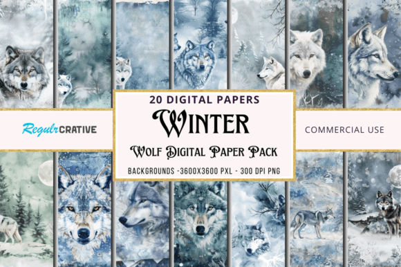 Winter Wolf Digital Paper Pack Bundle