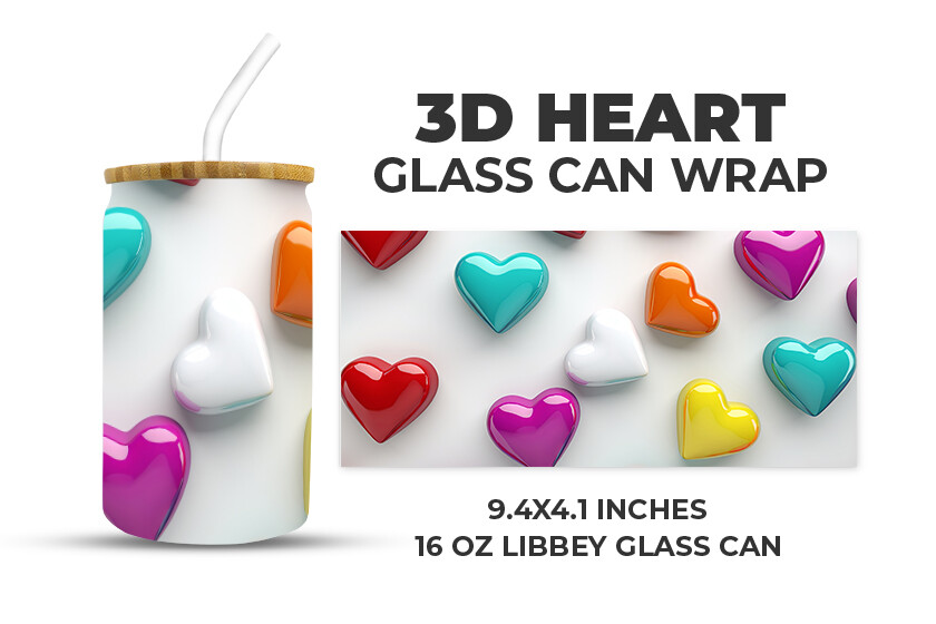 3D Heart Glass Can Wrap Graphic by Creative World · Creative Fabrica