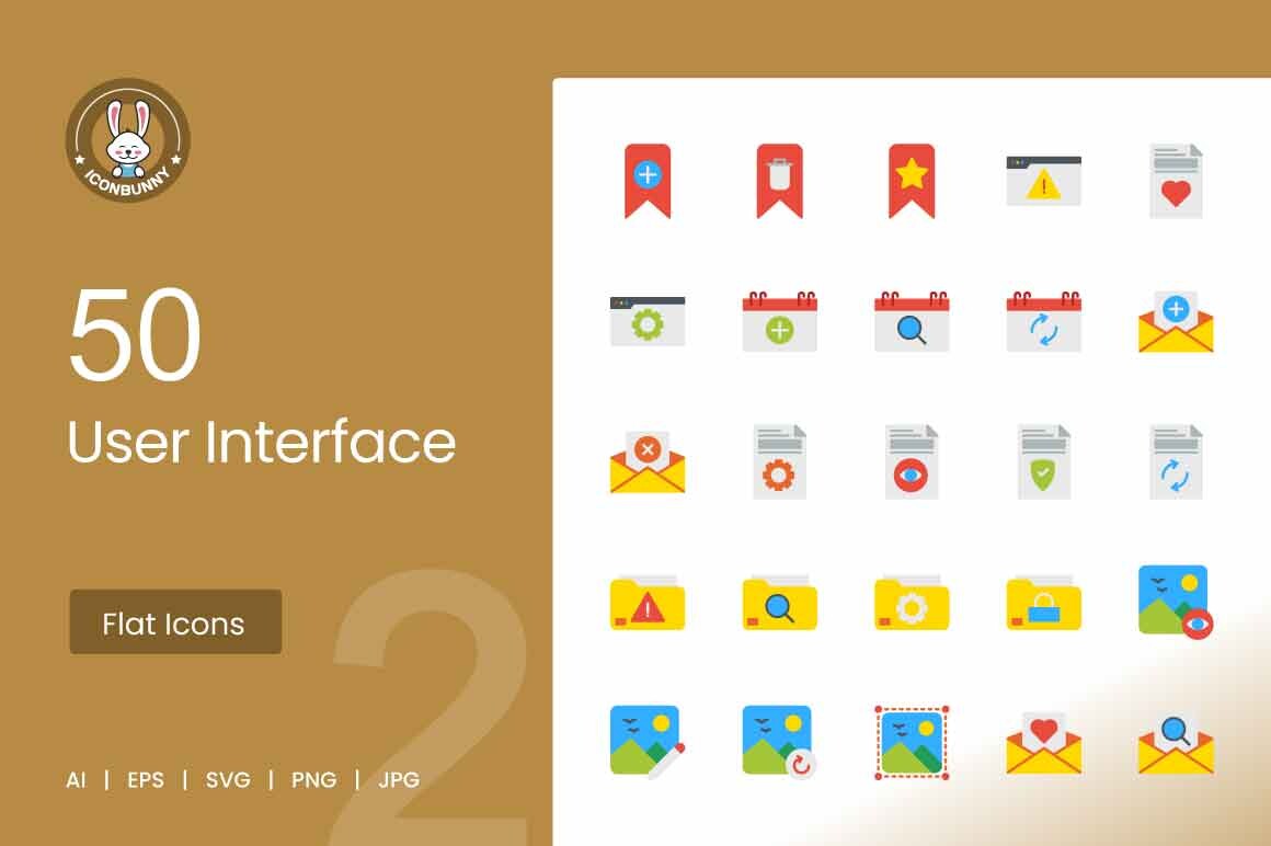 50 User Interface Flat Multicolor Icons Graphic by IconBunny · Creative ...