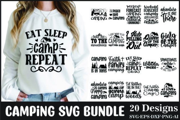 Camping T-Shirt Designs Bundle SVG Files
