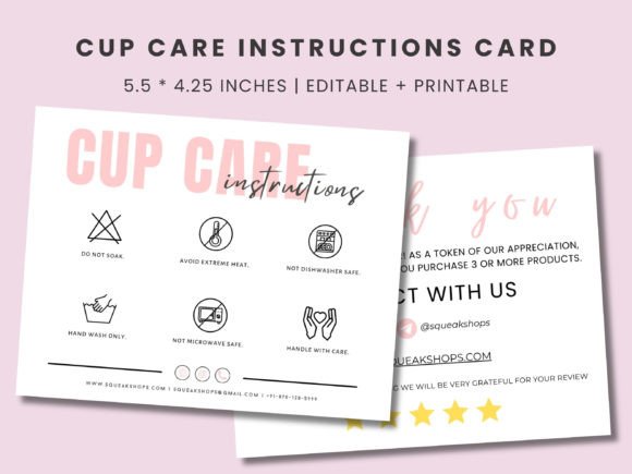 Cup Care Instruction Card Canva Template