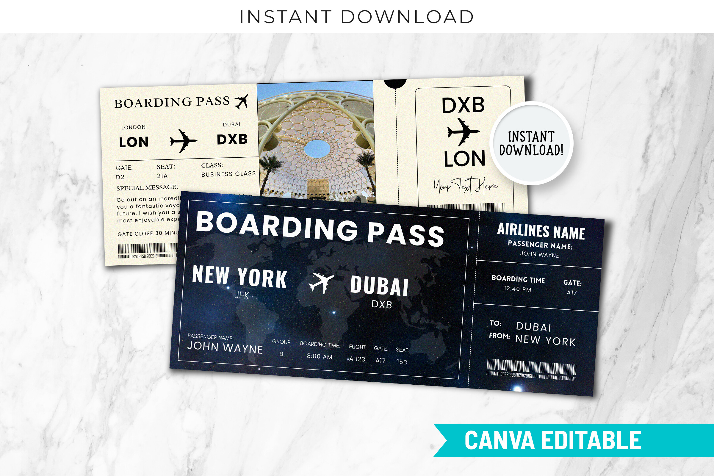 Editable Boarding Pass Canva Template