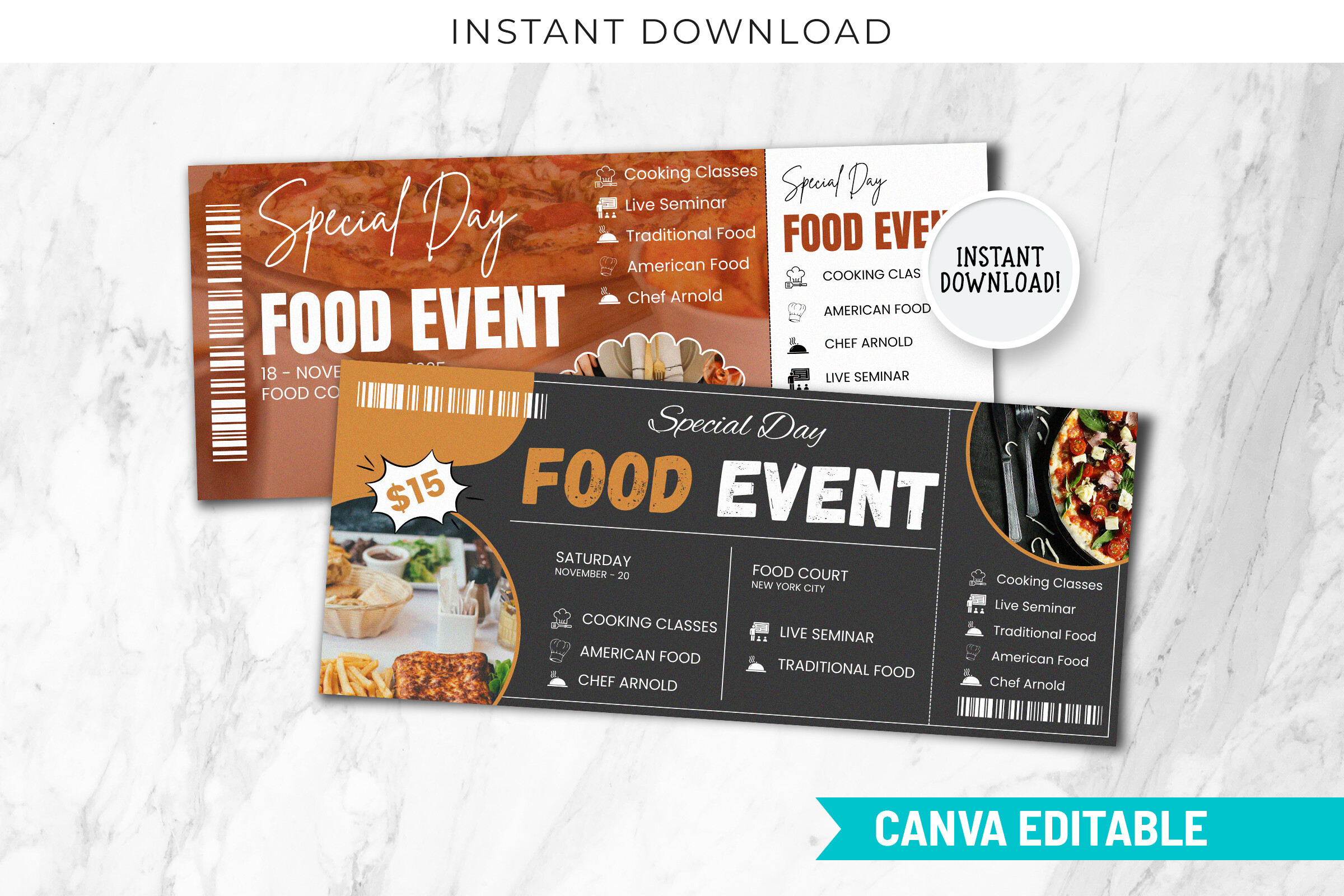 Editable Food Event Canva Ticket