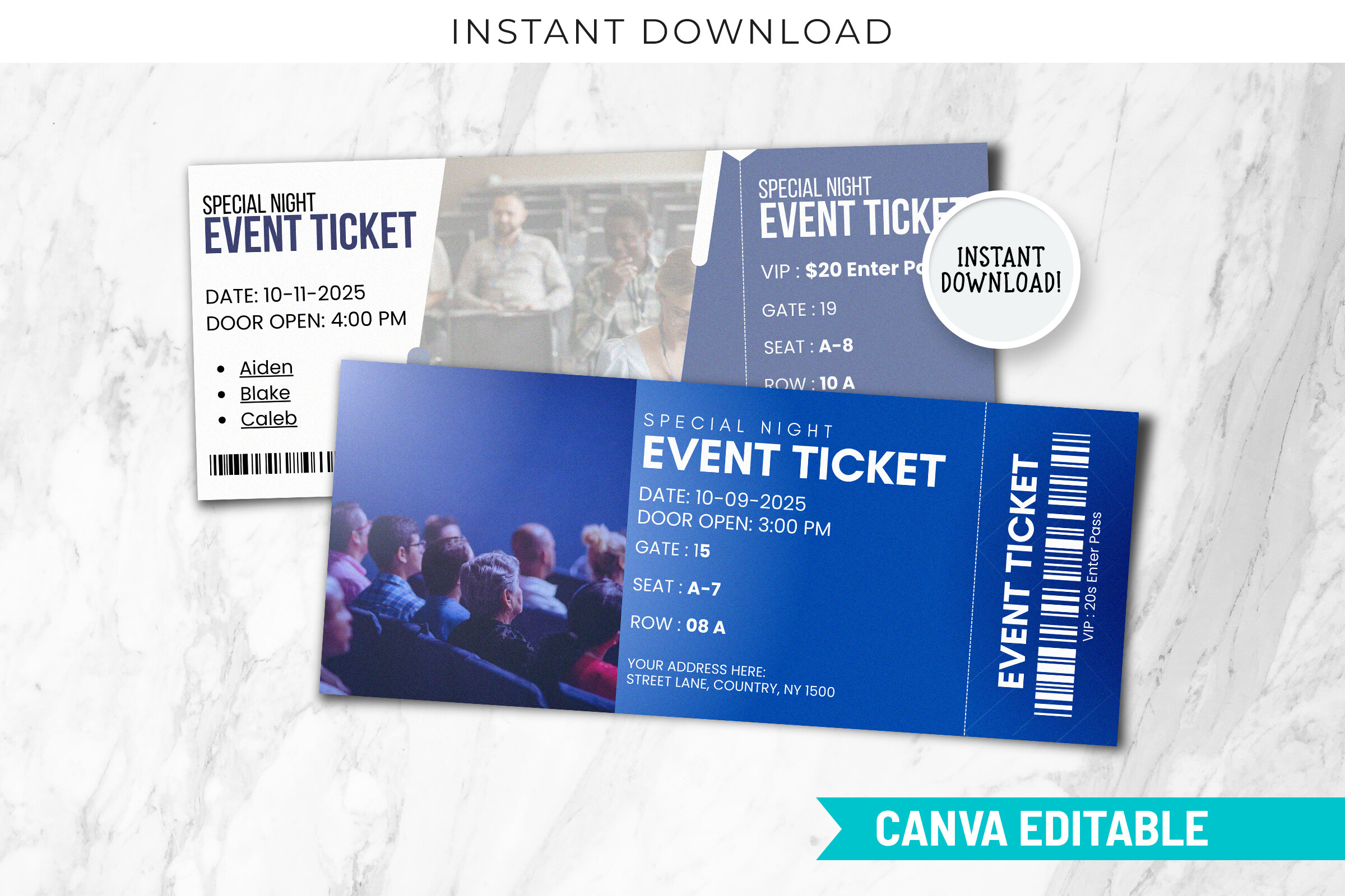 Event Ticket Canva Editable Template