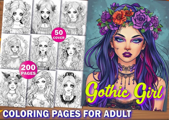 Gothic Girls Coloring Pages for Adults