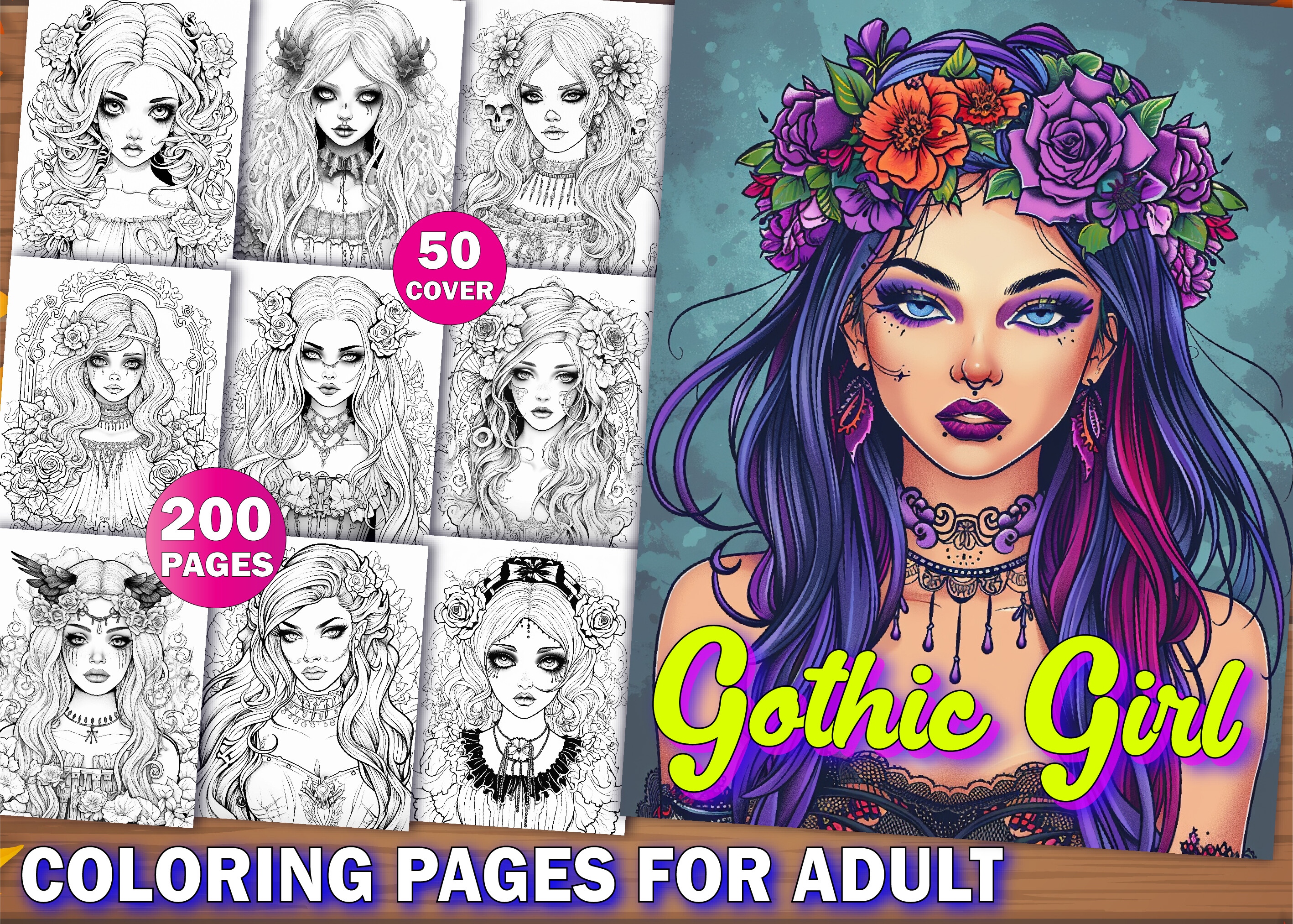 Gothic Girls Coloring Pages for Adults