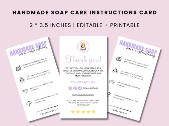 Handmade Soap Care Card Canva Template