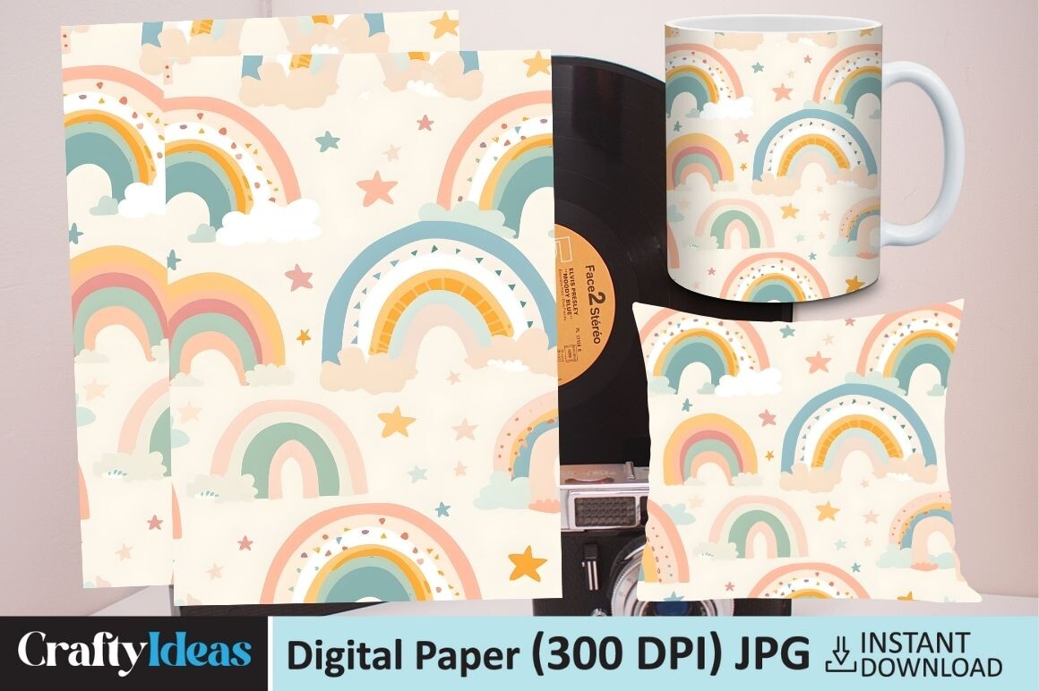 Pastel Rainbow Digital Papers Graphic by CraftyIdeas · Creative Fabrica