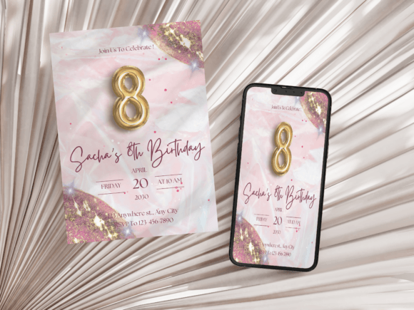 Pink 8th Birthday Invitation Template
