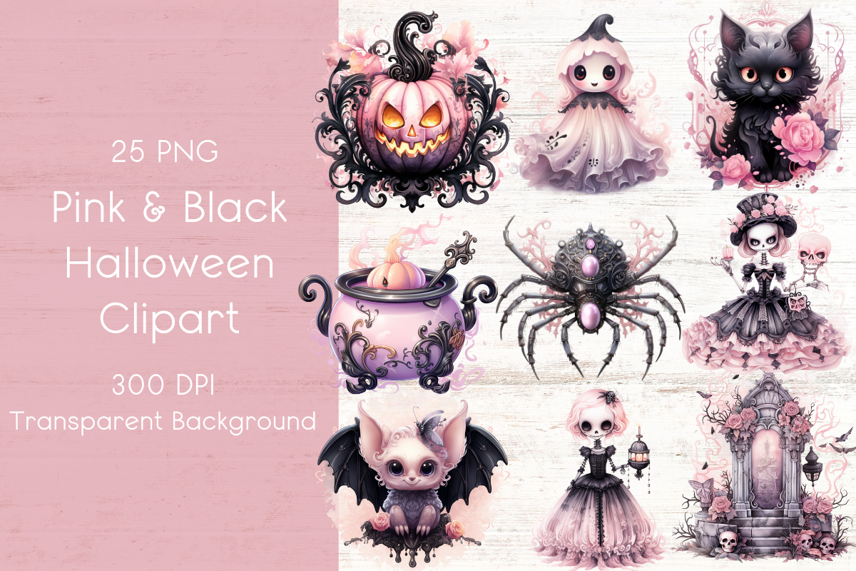 Pink & Black Pastel Halloween Clipart Graphic by Creative Ink Design Co ...