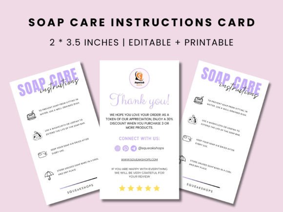 Printable Soap Care Card Canva Template