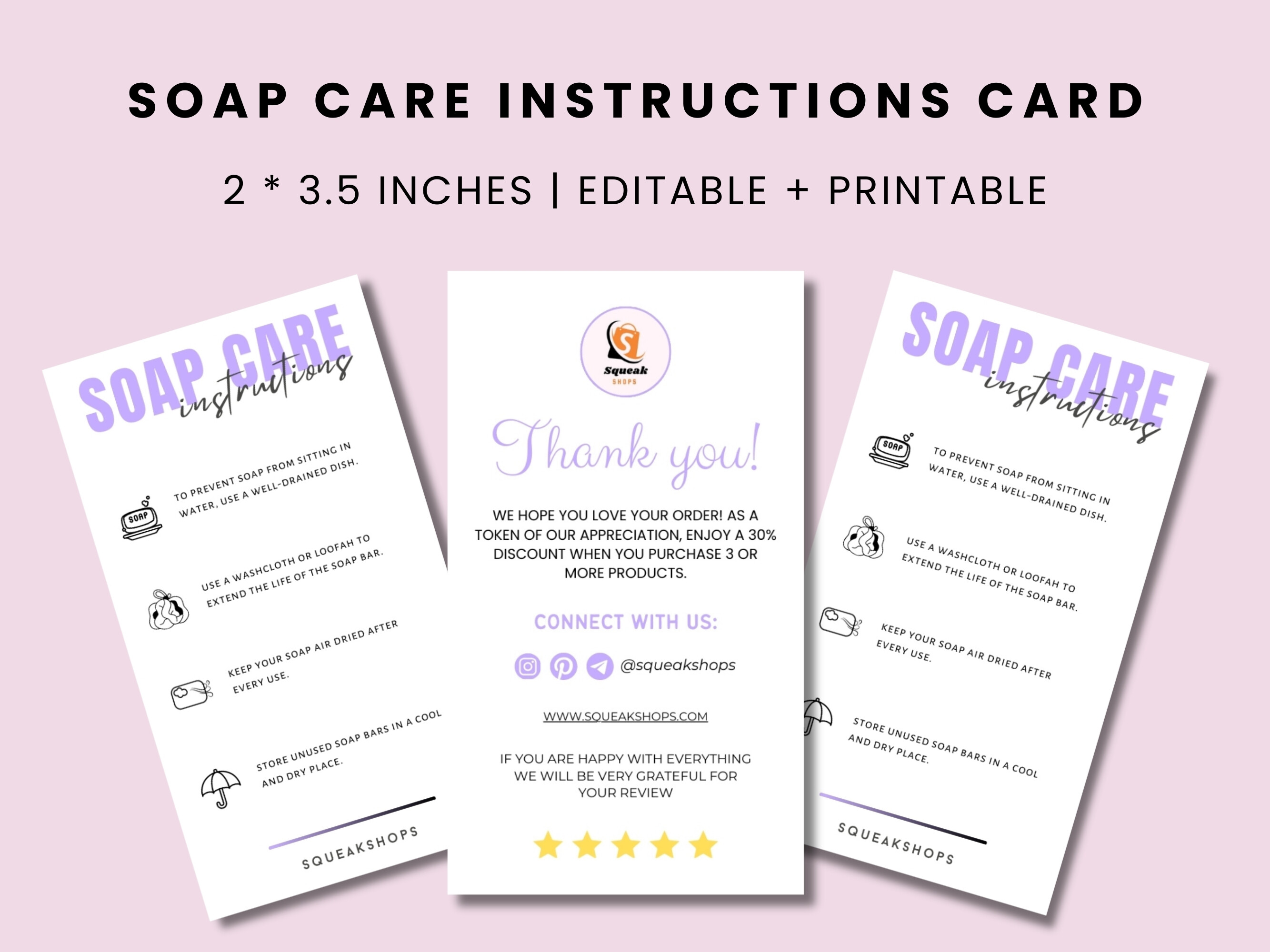 Printable Soap Care Card Canva Template