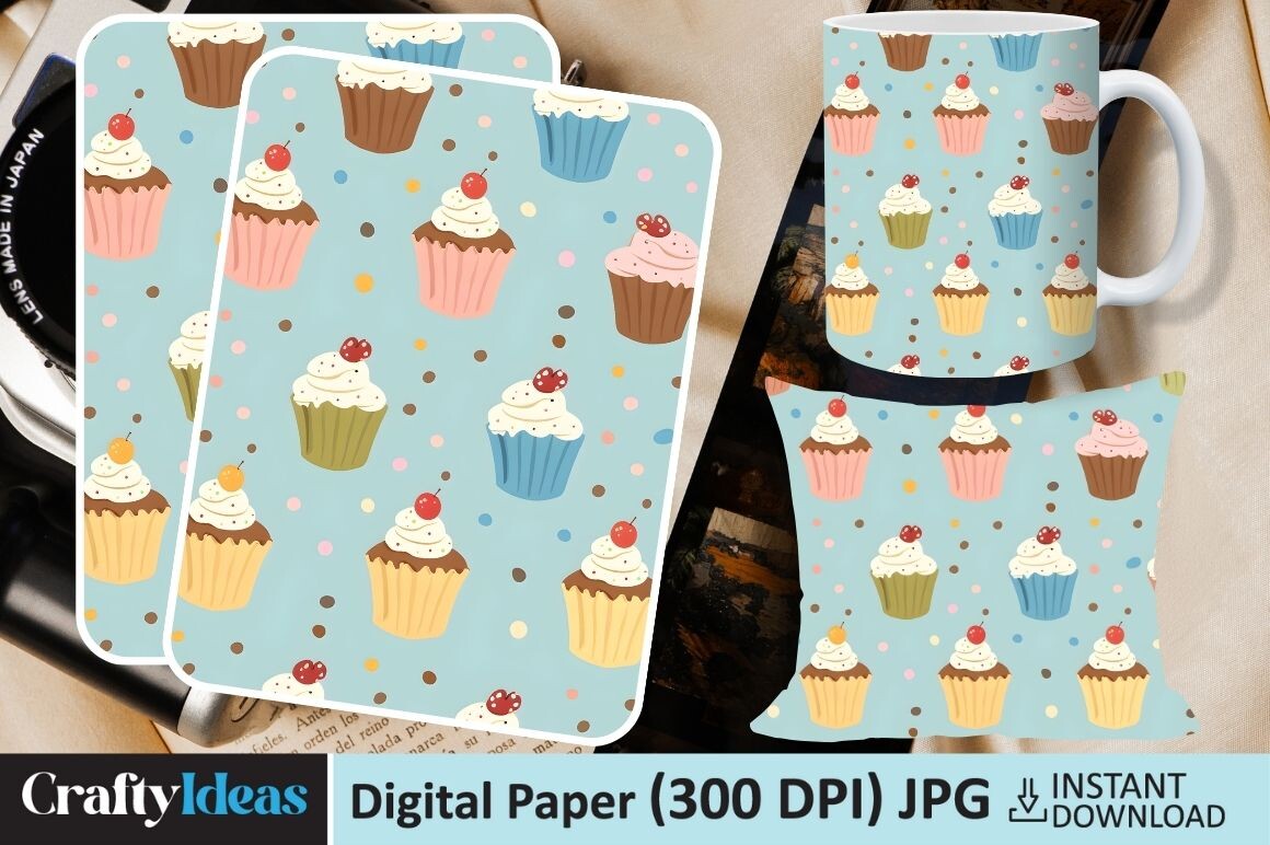 Sweet Cupcakes Digital Paper Graphic by CraftyIdeas · Creative Fabrica