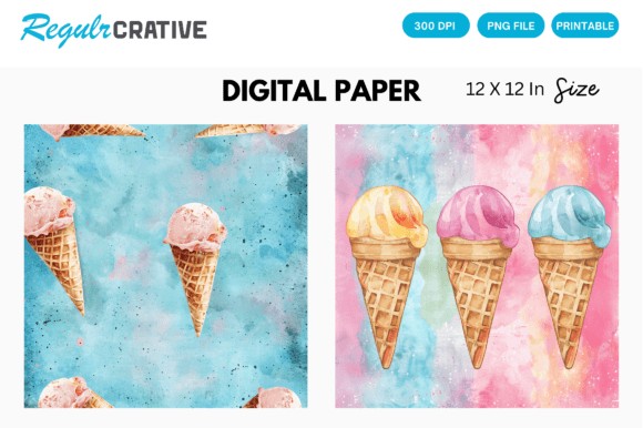 Waffle Ice Cream PNG Digital Paper Pack