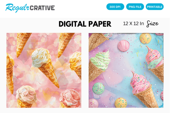 Waffle Ice Cream PNG Digital Paper Pack