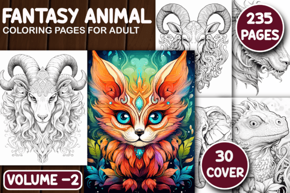 Preview of 235 Fantasy Animal Coloring Pages V - 2 coloring pages for adults