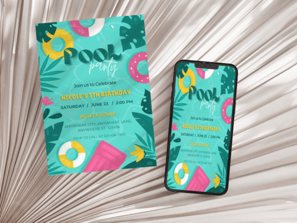 4 Printable Pool Party Invitation Designs & Graphics
