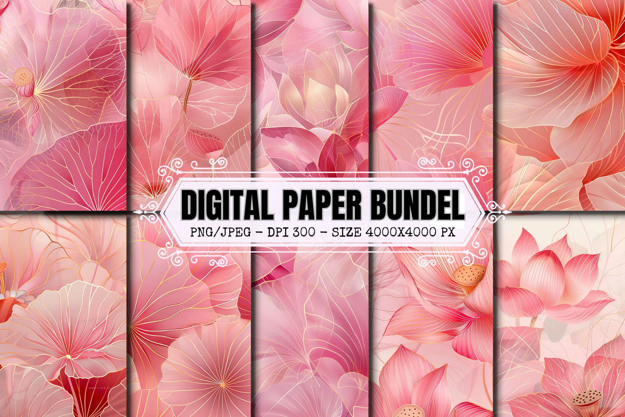 Lotus Flower Digital Paper Pack Graphic by craftsmaker · Creative Fabrica