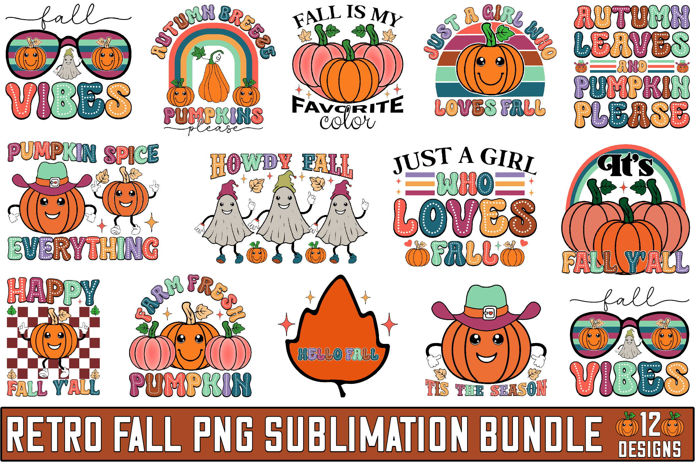 Retro Fall PNG Sublimation Bundle Graphic by NexaArt · Creative Fabrica