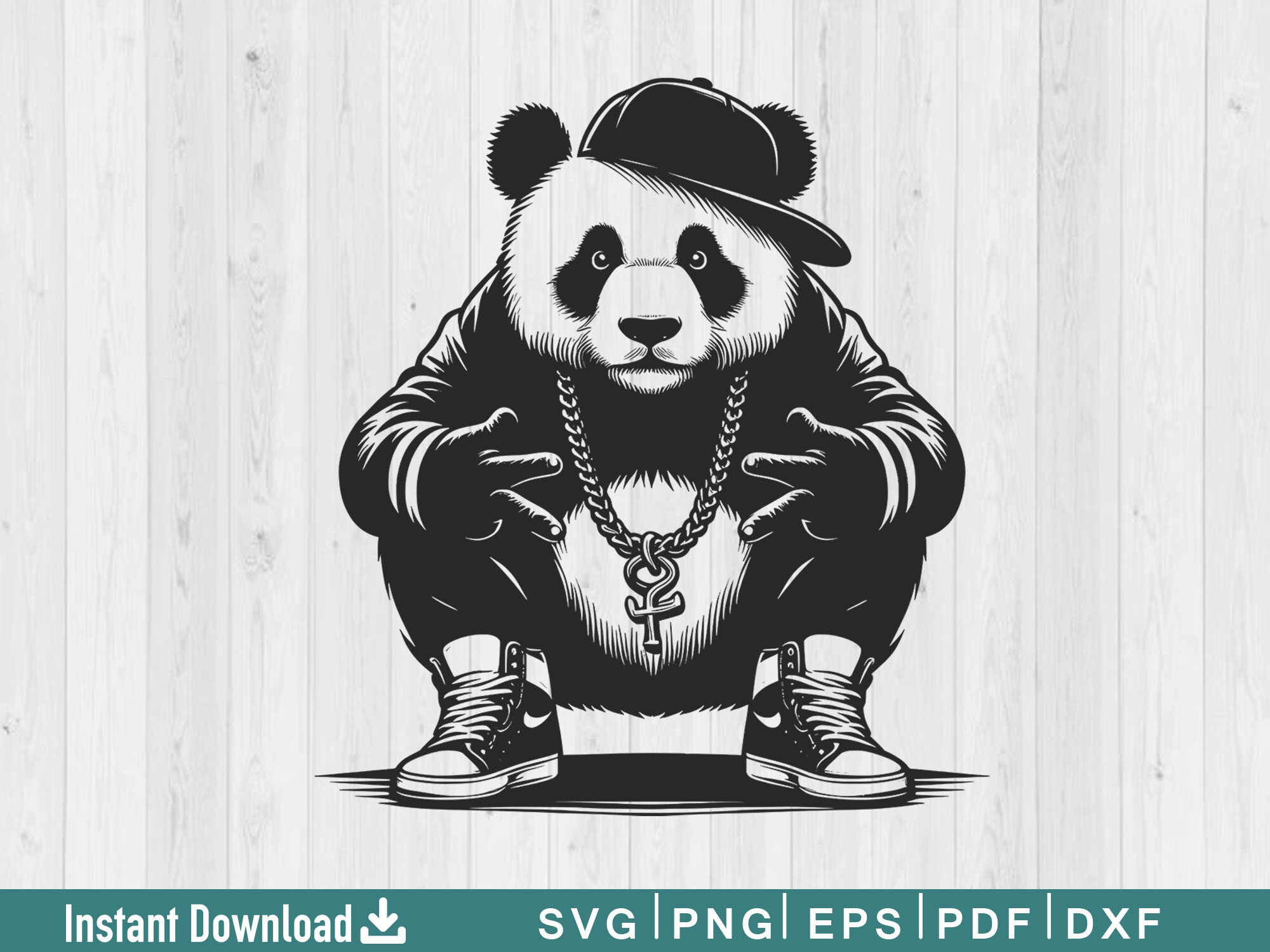 Hip Hop Panda Svg Silhouette Vector File