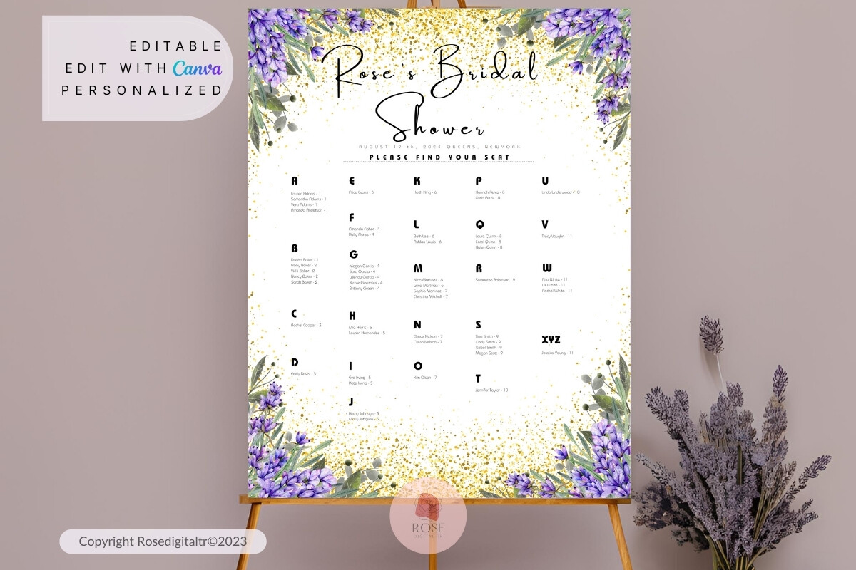 Bridal Shower Seating Chart Lavender