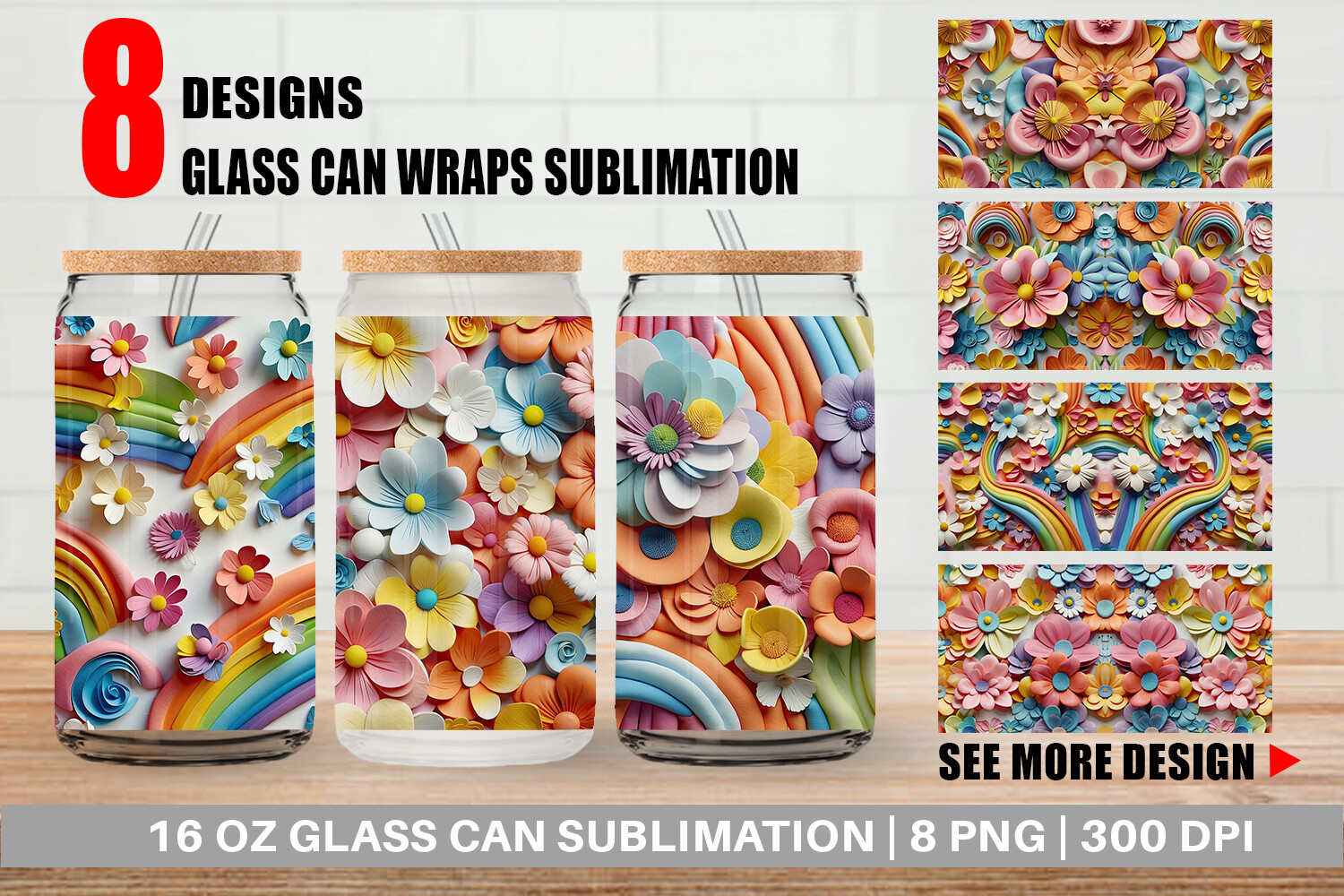 Glass Can 3D Summer Flowers Graphic by Artnoy · Creative Fabrica