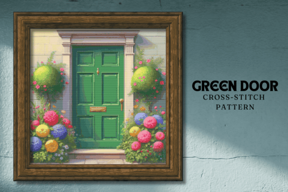 Green Door Cross Stitch Pattern PNG