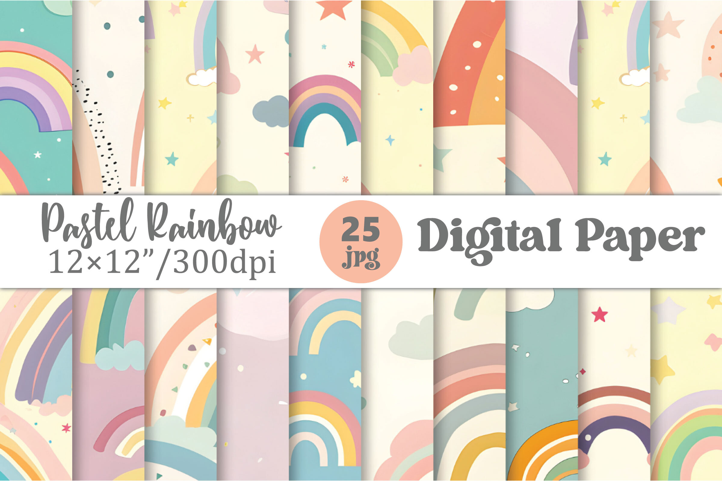 Pastel Rainbow Digital Papers Pack Graphic by CraftyIdeas · Creative ...