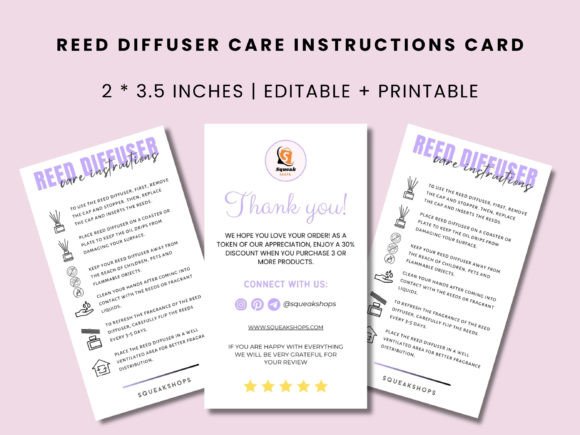 Reed Diffuser Care Card Canva Template