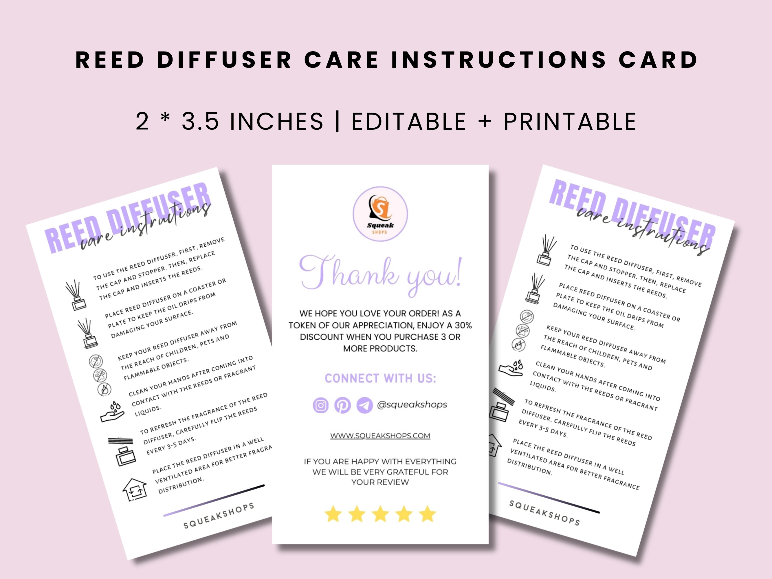 Reed Diffuser Care Card Canva Template